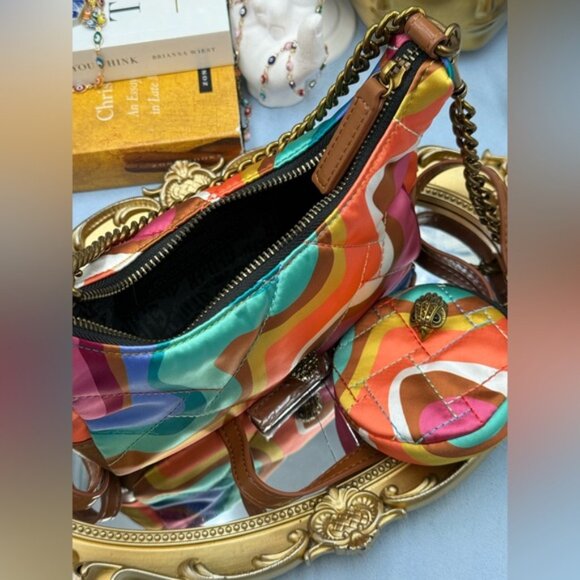 🆕 KURT GEIGER LONDON 🧿 NWOT Small Recycled Nylon Multi Crossbody Rainbow Swirl - Picture 11 of 13